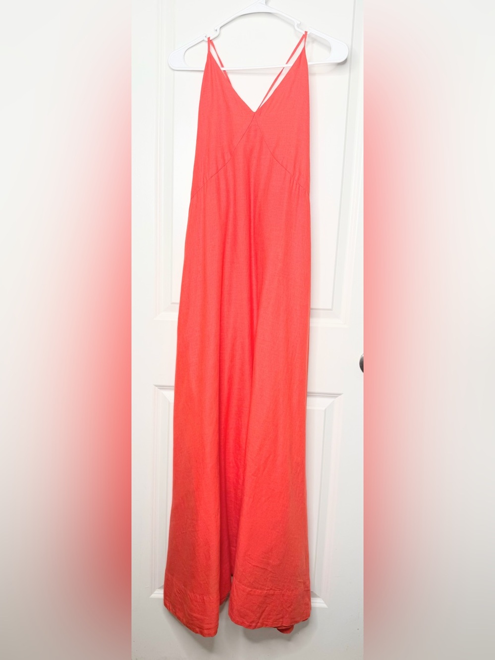 Elan Womens M Coral Maxi Dress Strappy Back Tie Boho Beach Resort Lined 57”